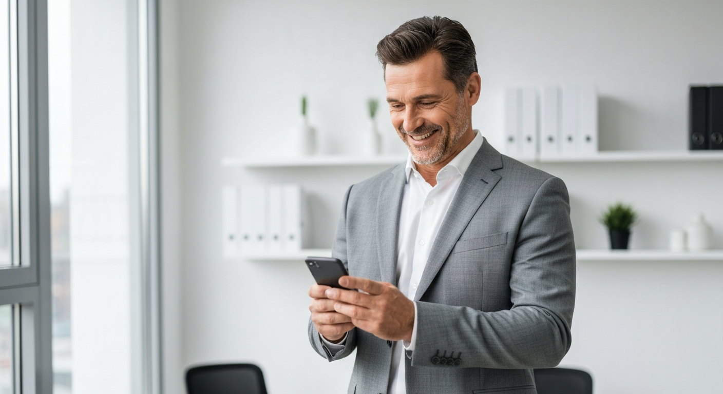 Business owner checking leads on phone