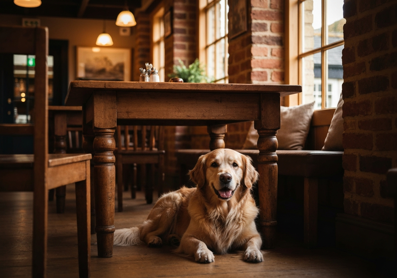 dog resting in a cozy cornwall pub