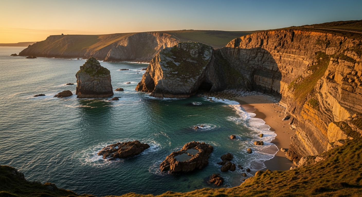 Cornish coastline at golden hour