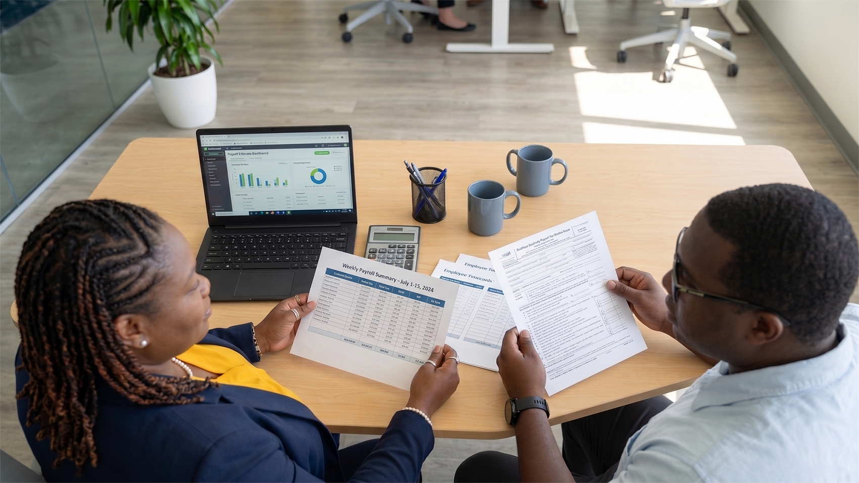 Payroll financial documents and spreadsheets