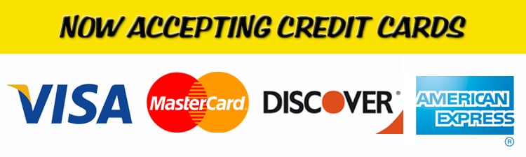 Now Accepting Credit Cards: Visa, Mastercard, Discover, American Express