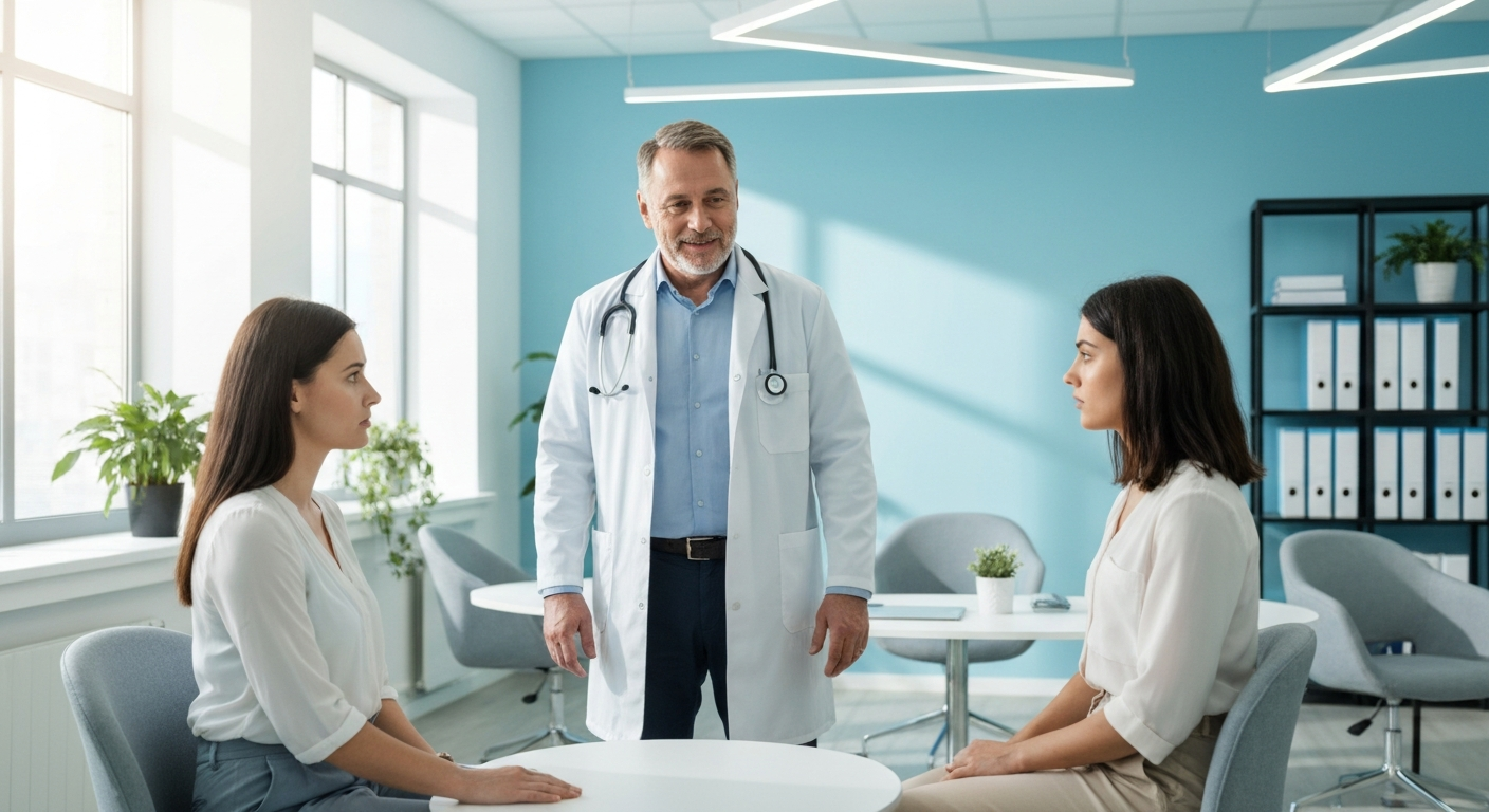 Doctor and patient interacting in a modern clinic