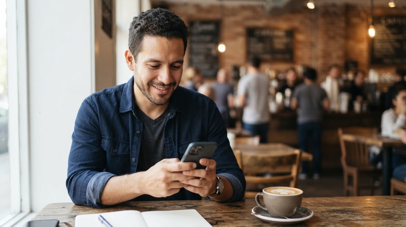 Customer checking Google reviews before choosing a local business