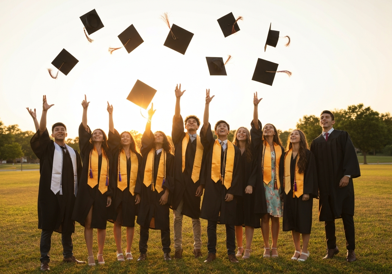 High school seniors celebrating graduation