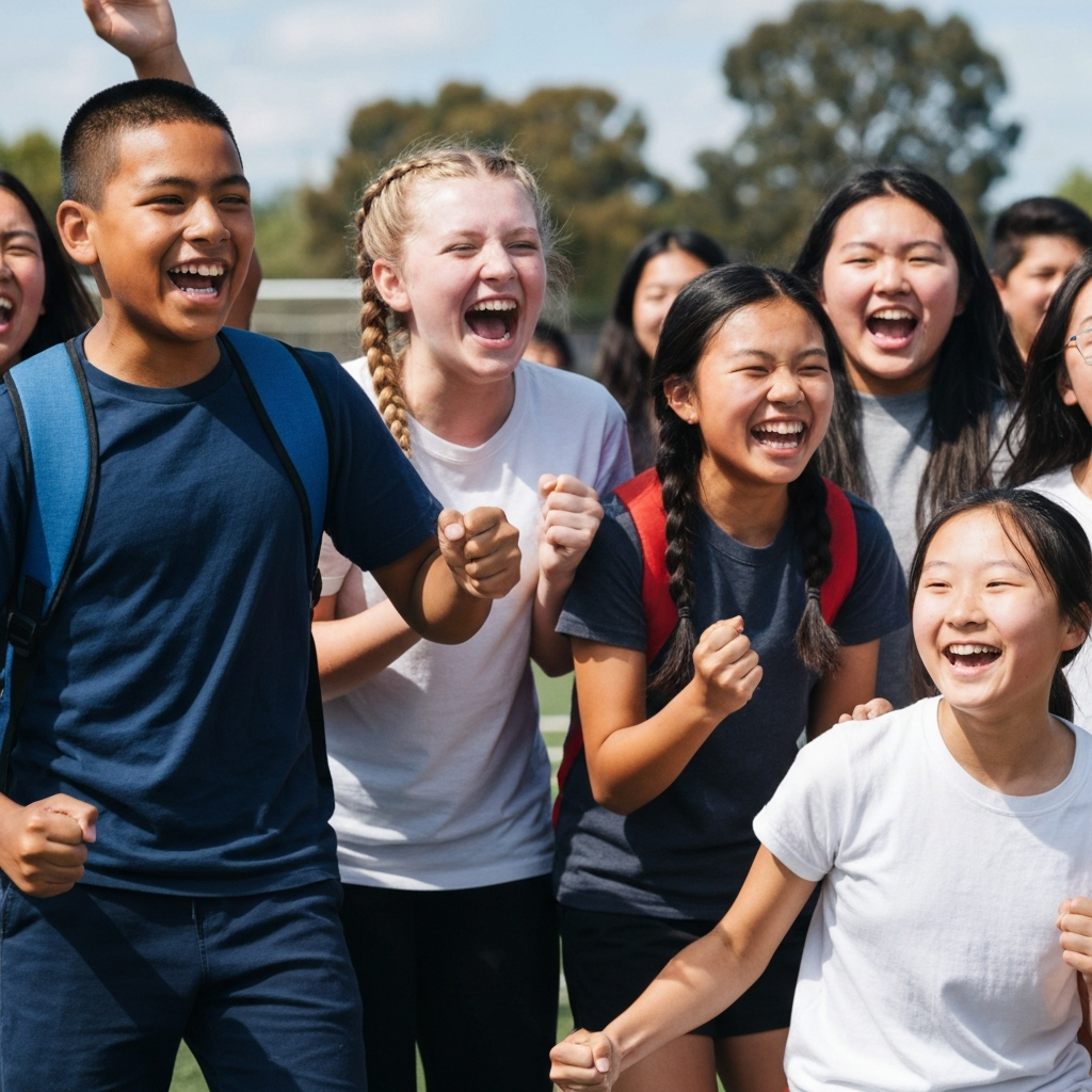 Middle school students celebrating sports achievement