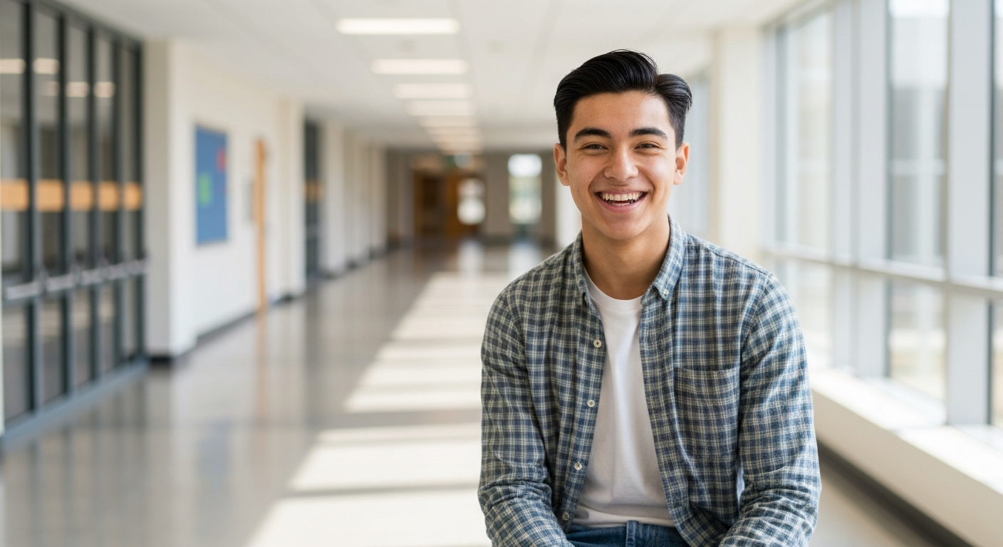 Happy student in school
