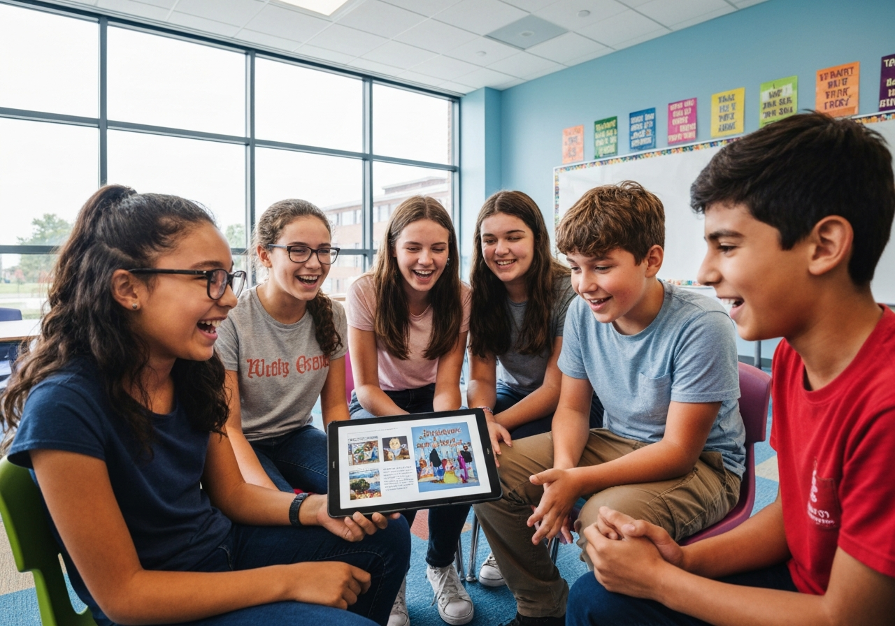 Middle school students enjoying school life
