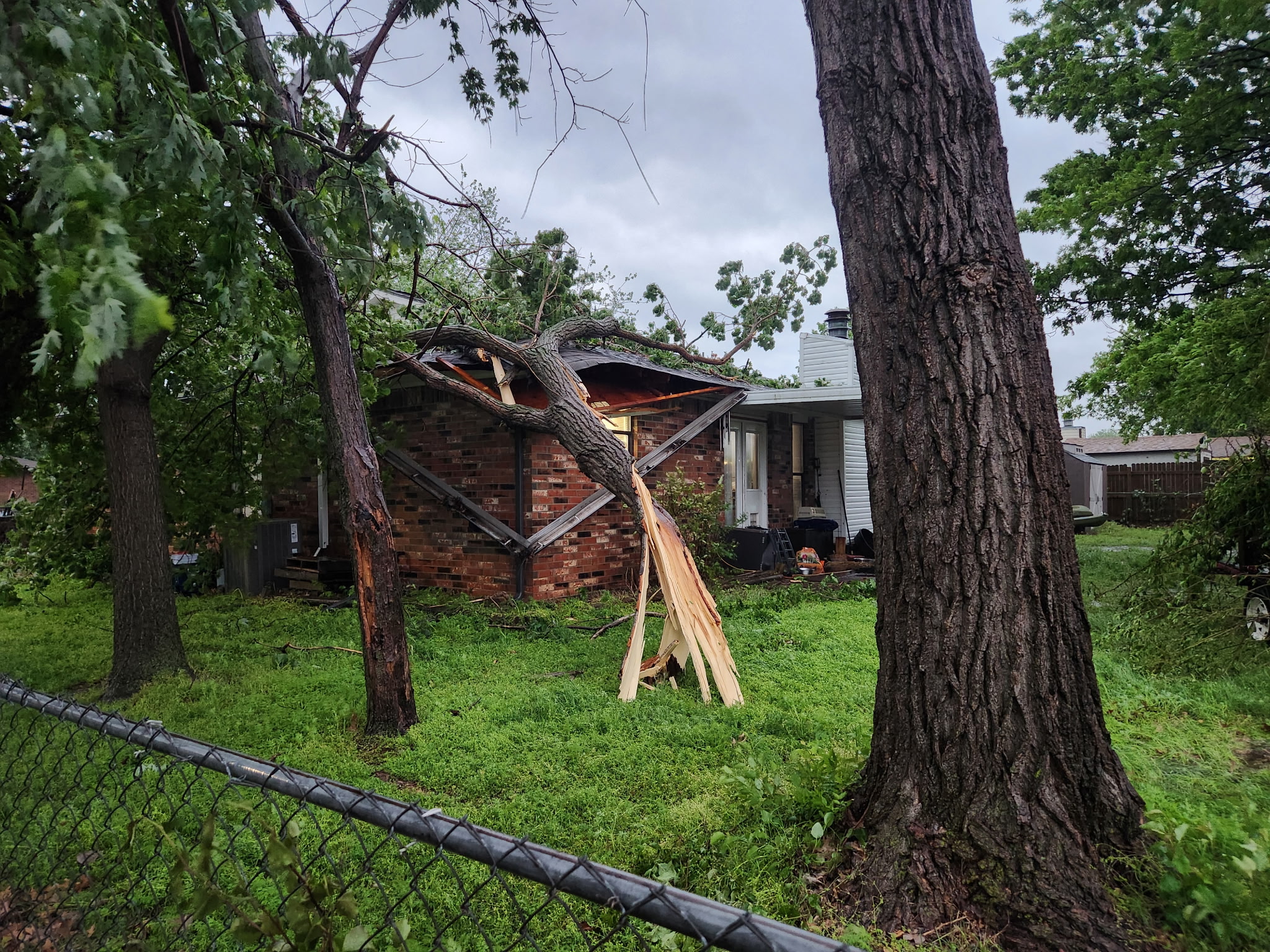 Storm damage to a residential roof