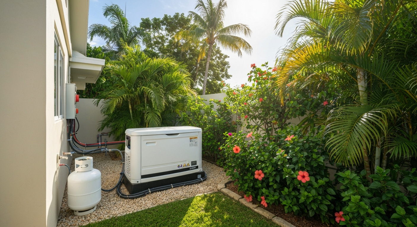Underground propane tank dome visible in modern Puerto Rico yard