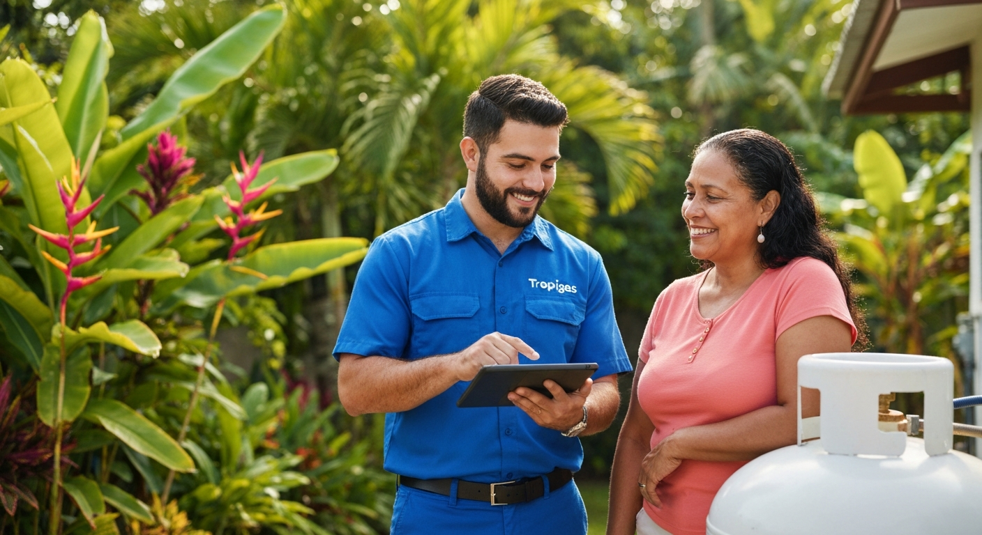 Técnico de Tropigas con cliente