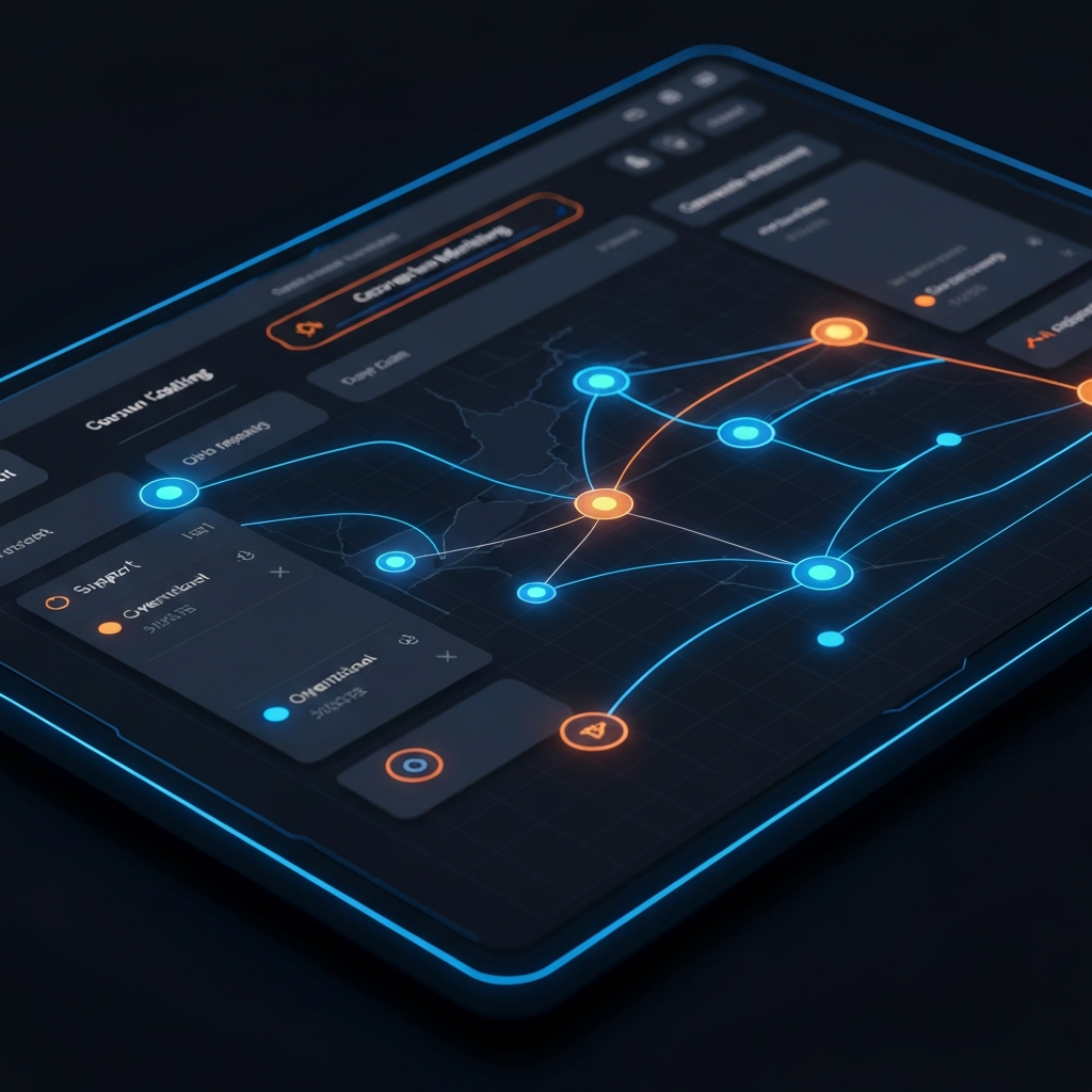 High-tech digital dashboard showing secure communication and monitoring interface