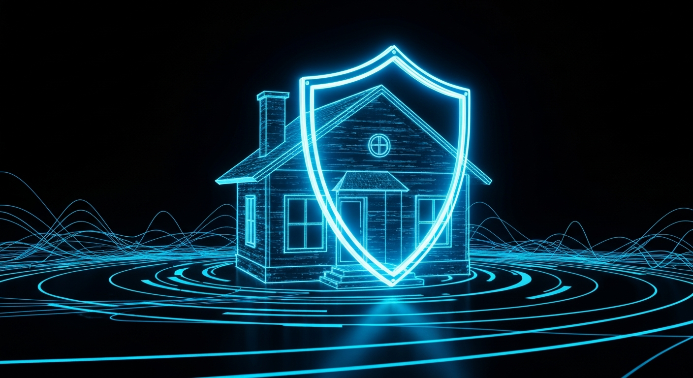 House with a glowing shield representing house arrest security
