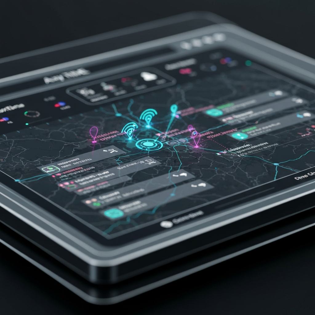 Abstract high-tech visualization of GPS signals and location tracking technology