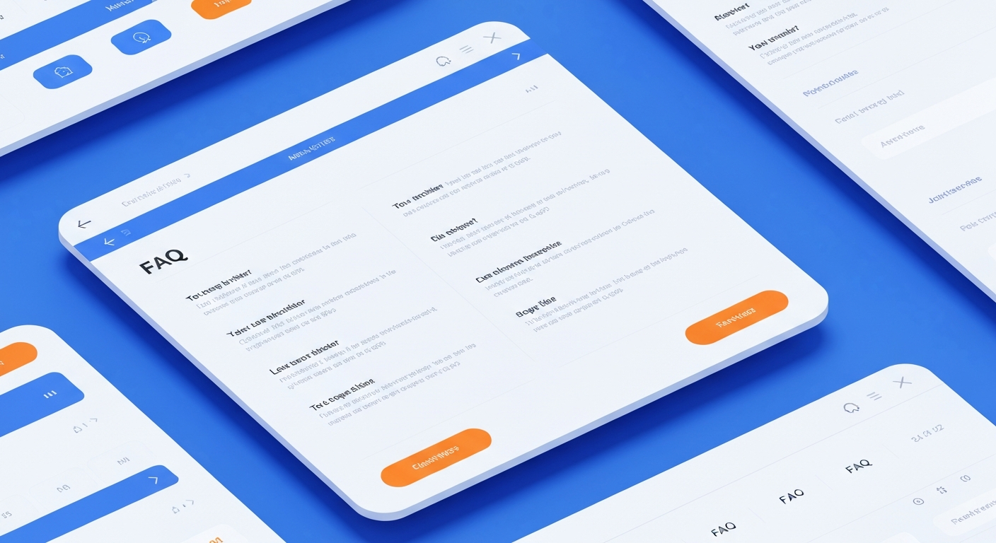Close up of a clean digital dashboard showing an FAQ section