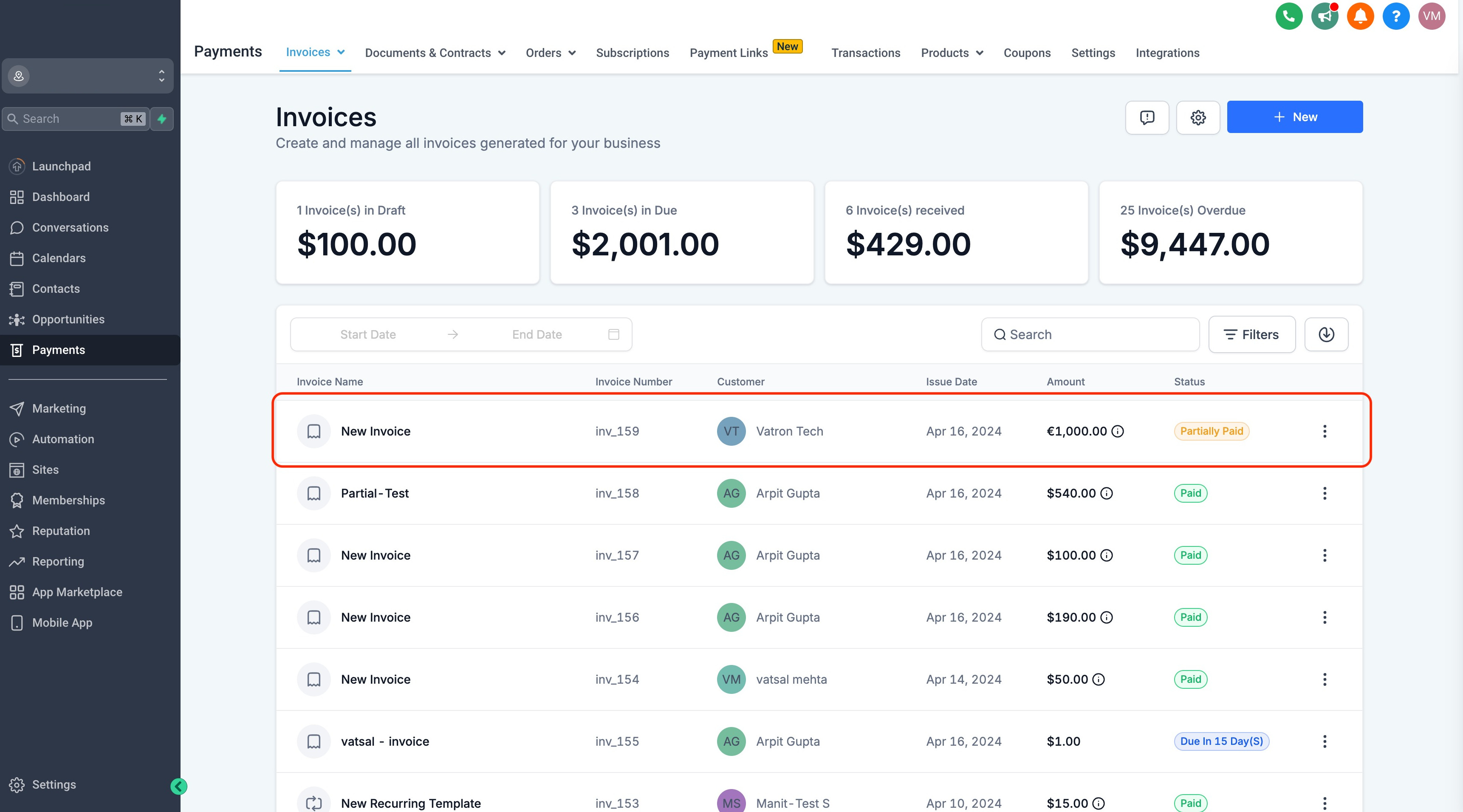 Payments & Invoicing Dashboard