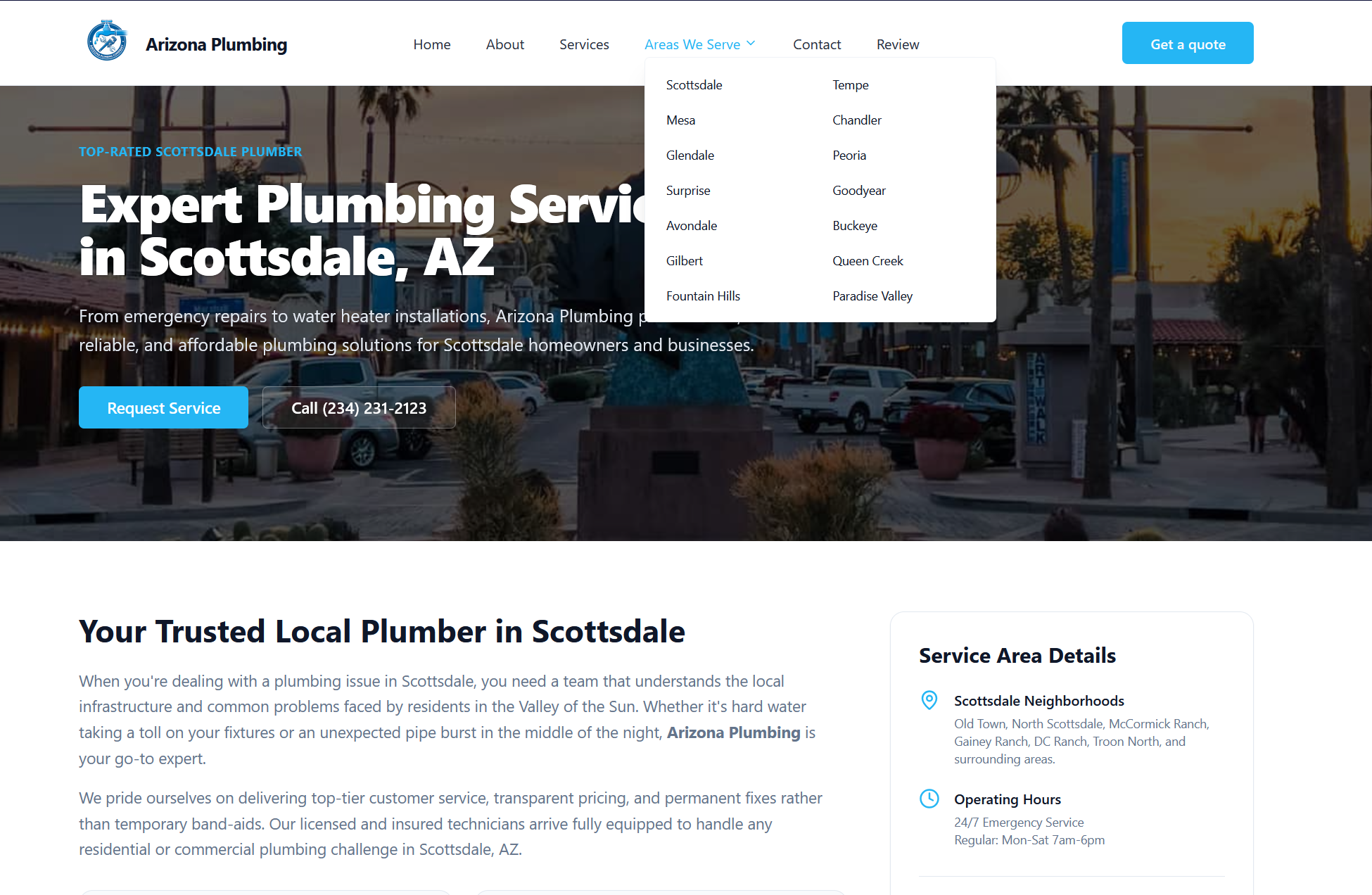 Scottsdale Plumber SEO Landing Page