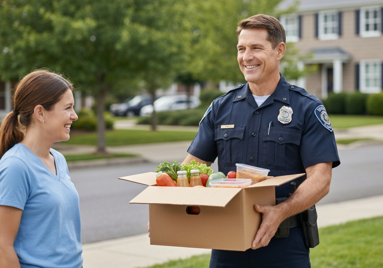 Police officer delivering emergency food access