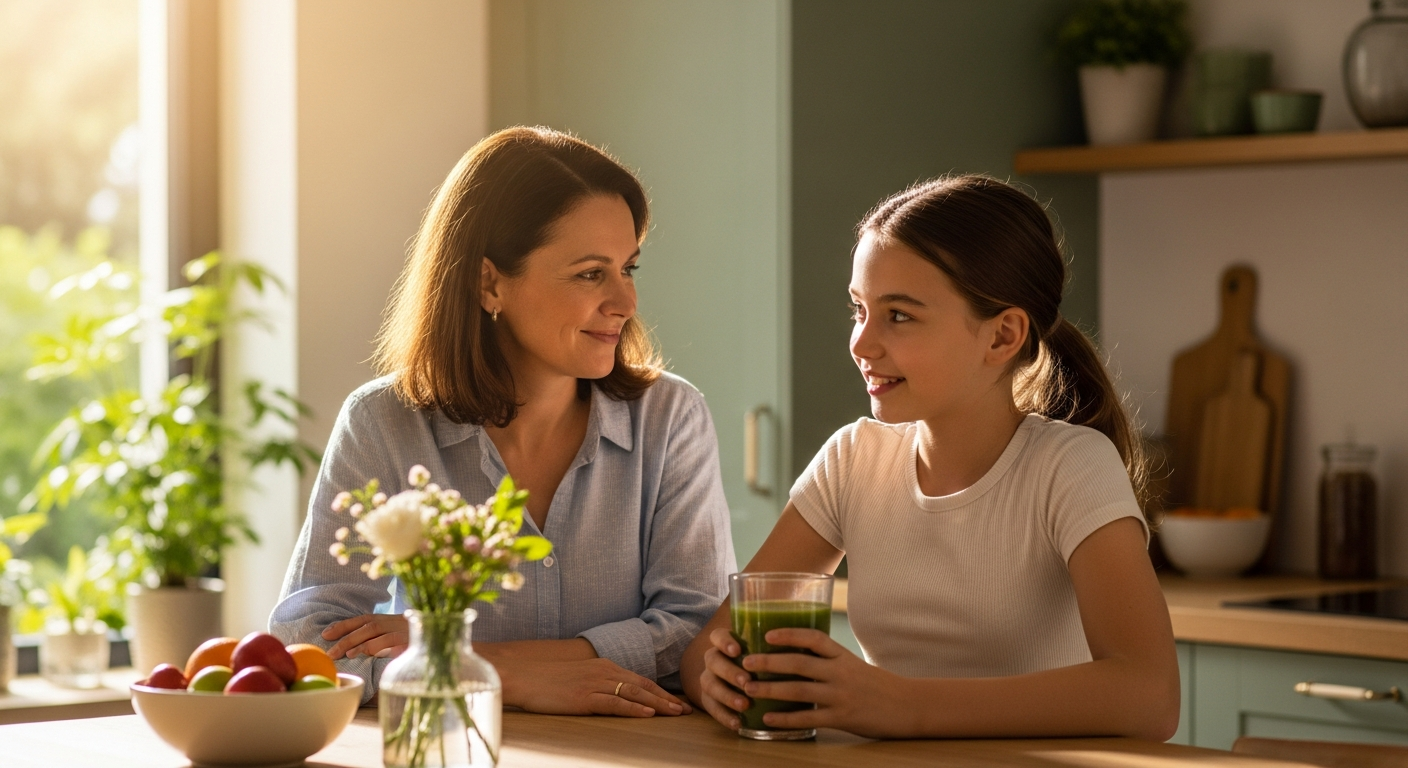 Mother and daughter sharing a healthy moment