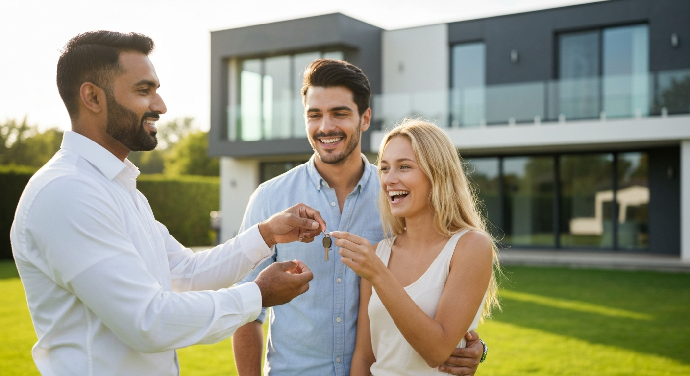 Happy buyers getting keys