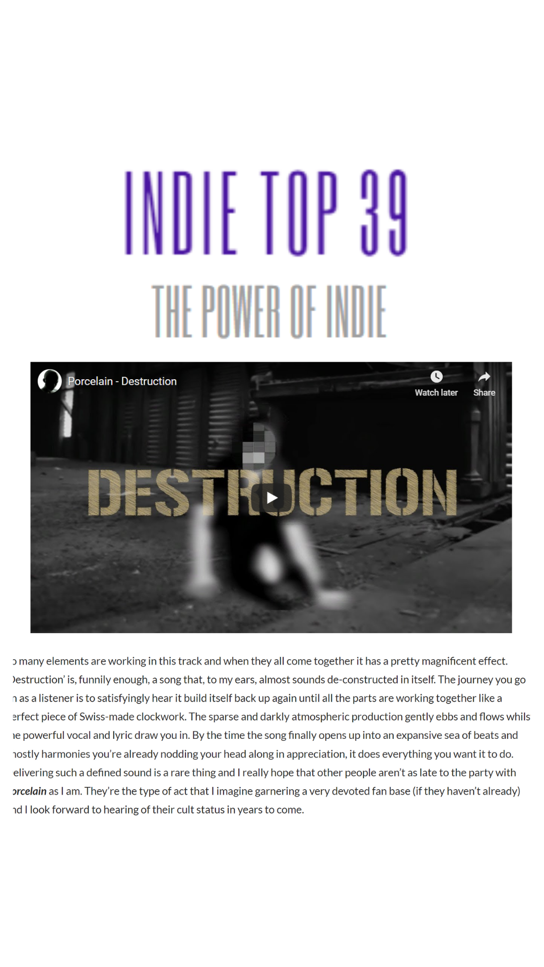 Indie Top 39 - Destruction