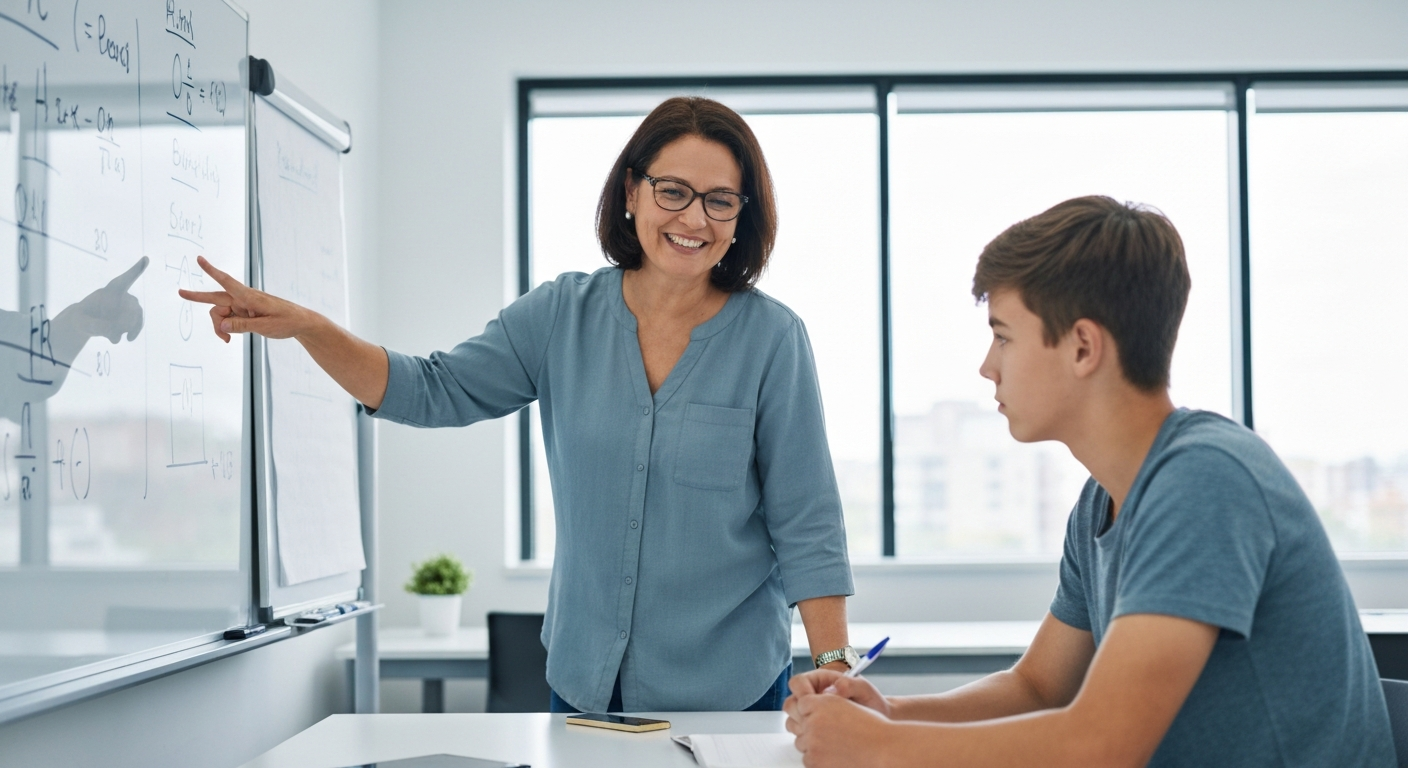 Tutor helping a student with science