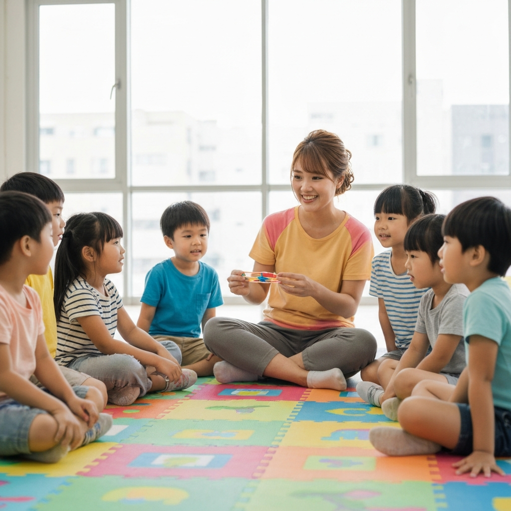 Teacher and children learning