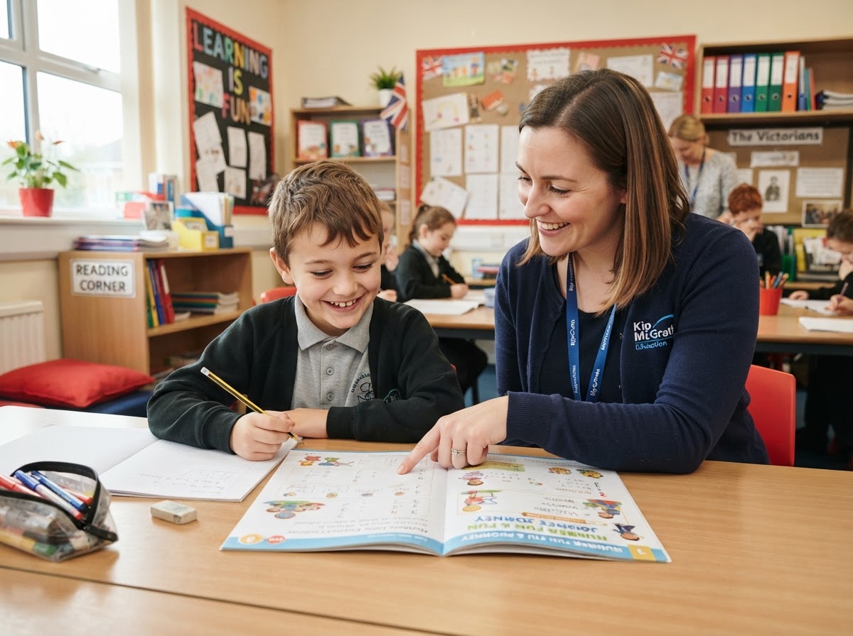 Primary school student receiving personalised Maths and English tutoring at Oldham Tuition Centre