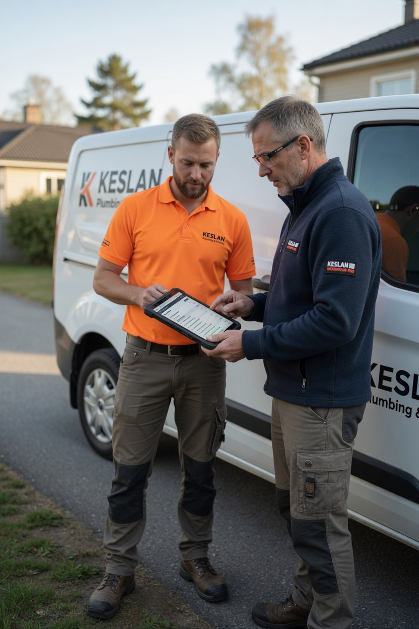 Trade professionals using the system on a tablet