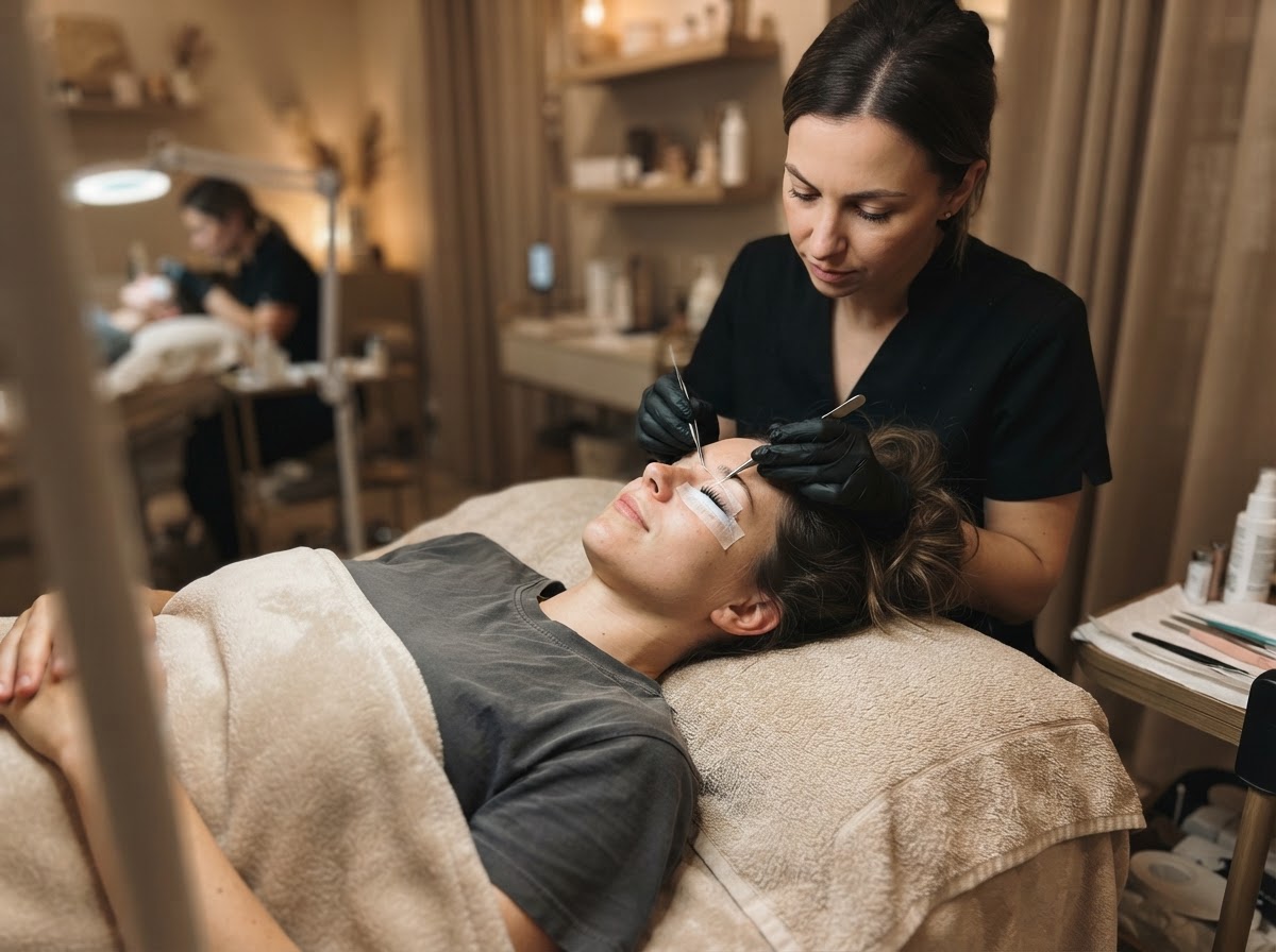 Kundin während der Wimpernlifting Behandlung im Salon