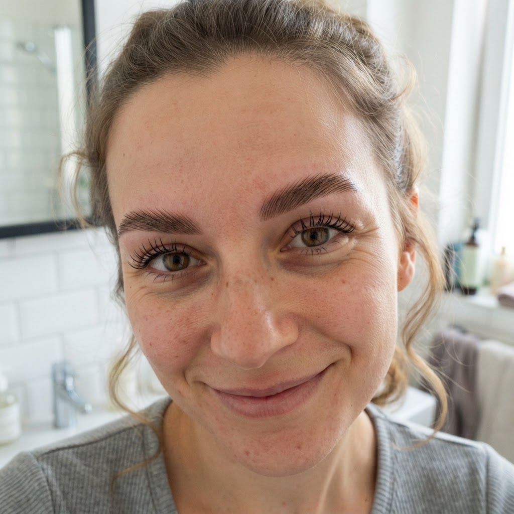 Selbstporträt nach dem Wimpernlifting — beide Augen sichtbar