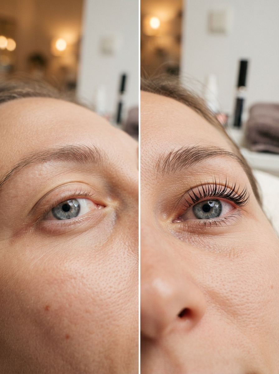 Wimpernlifting Vorher Nachher Vergleich — echte Kundin
