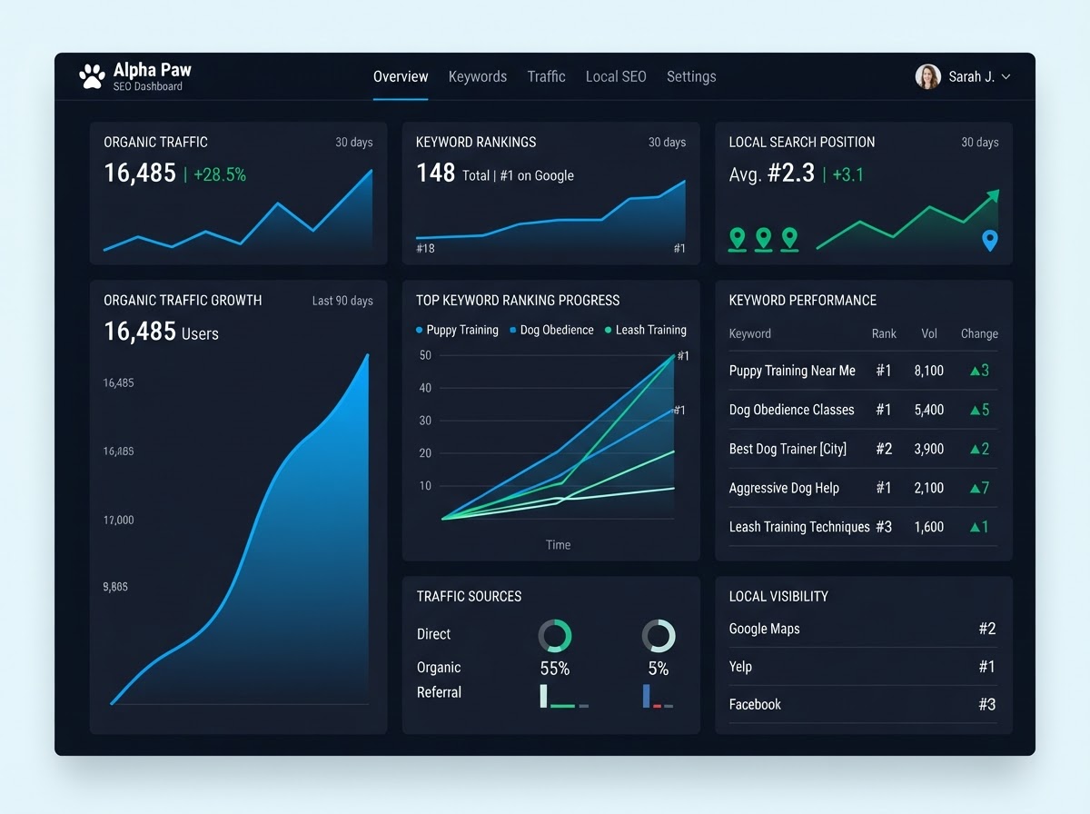 SEO Platform for Dog Trainers dashboard illustration