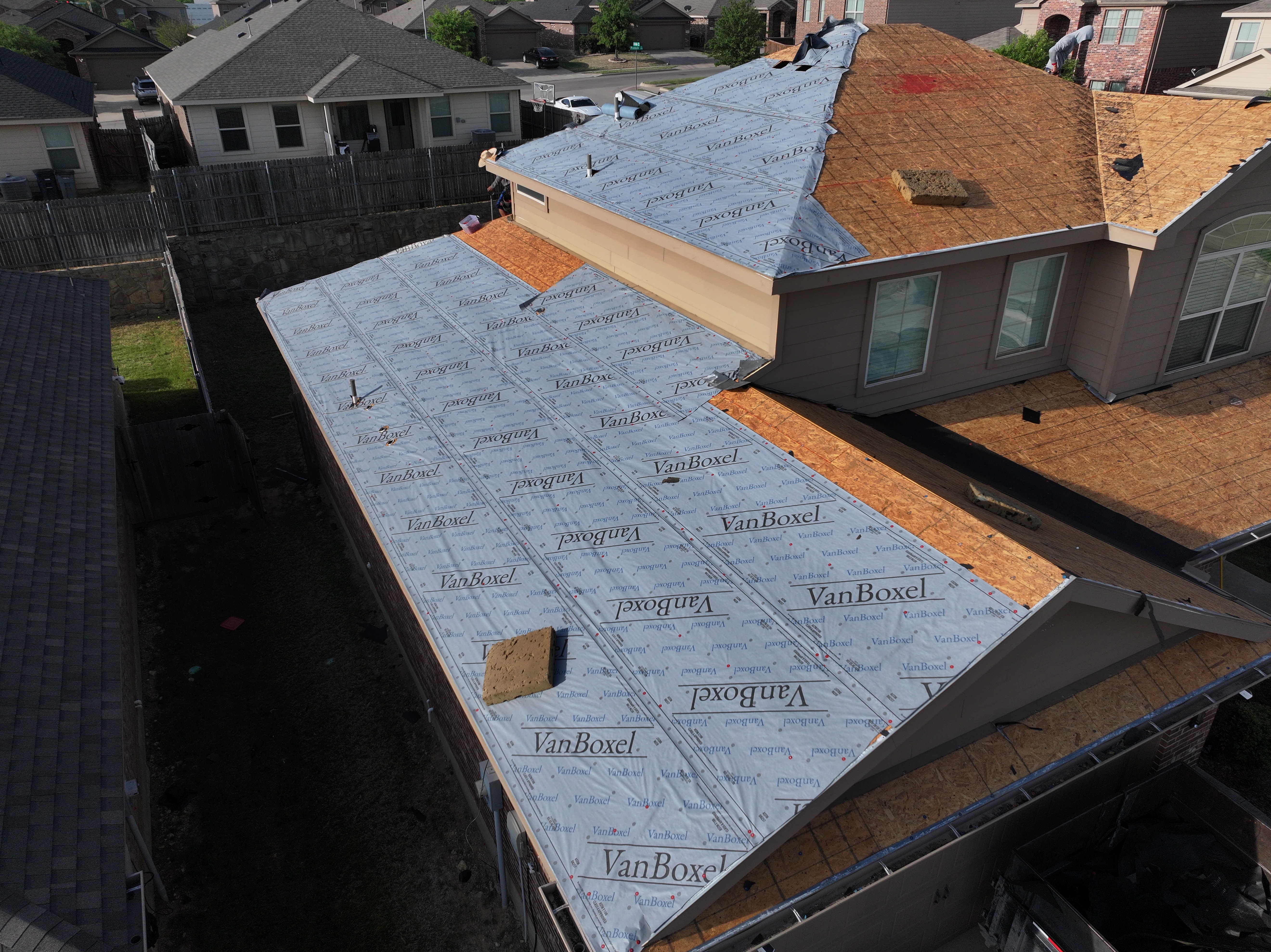 Drone view of residential roof