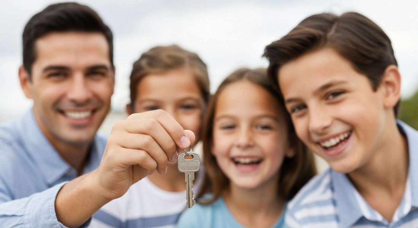 Happy buyers receiving keys