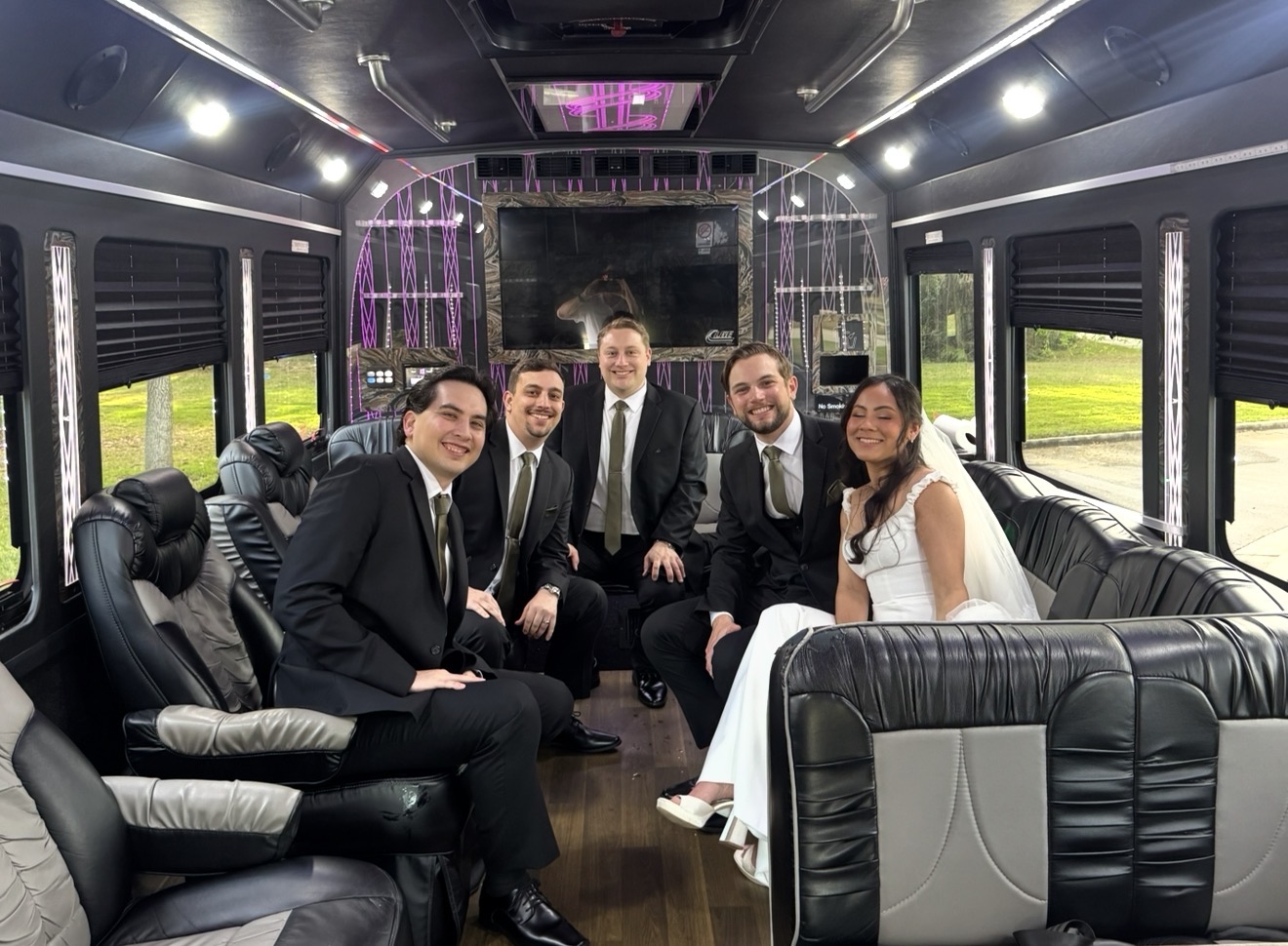 Nashville luxury ride interior with LED lighting and wrap-around lounge seating