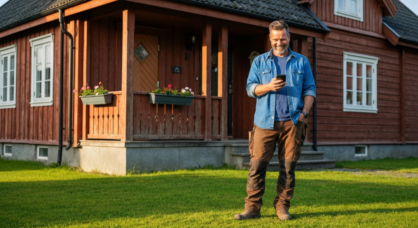 Håndverker og kunde som smiler