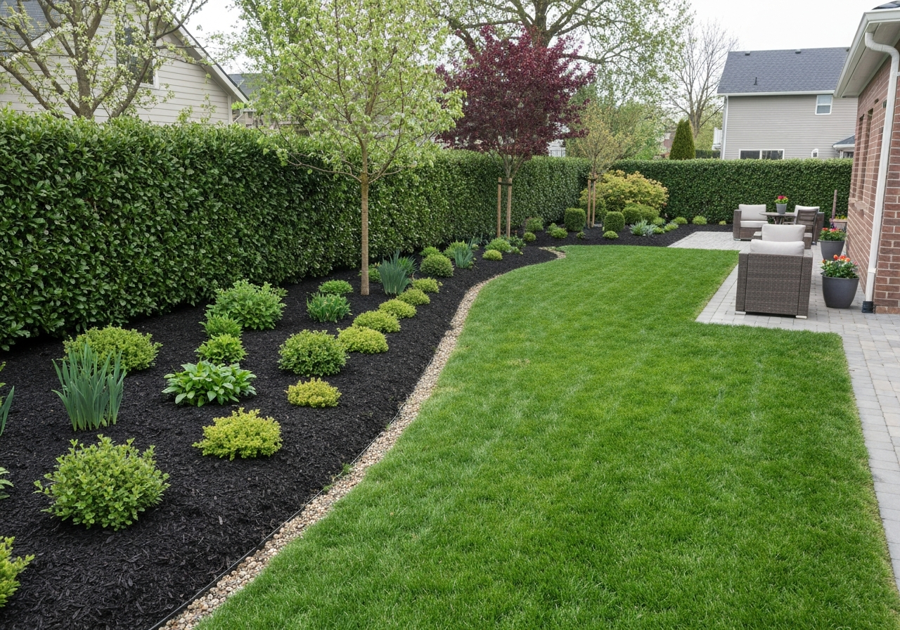 Cleaned up yard with fresh mulch