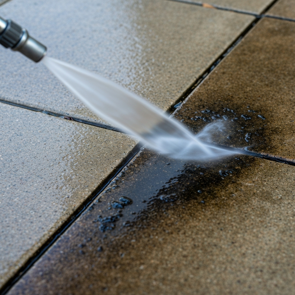 Pressure washing in action