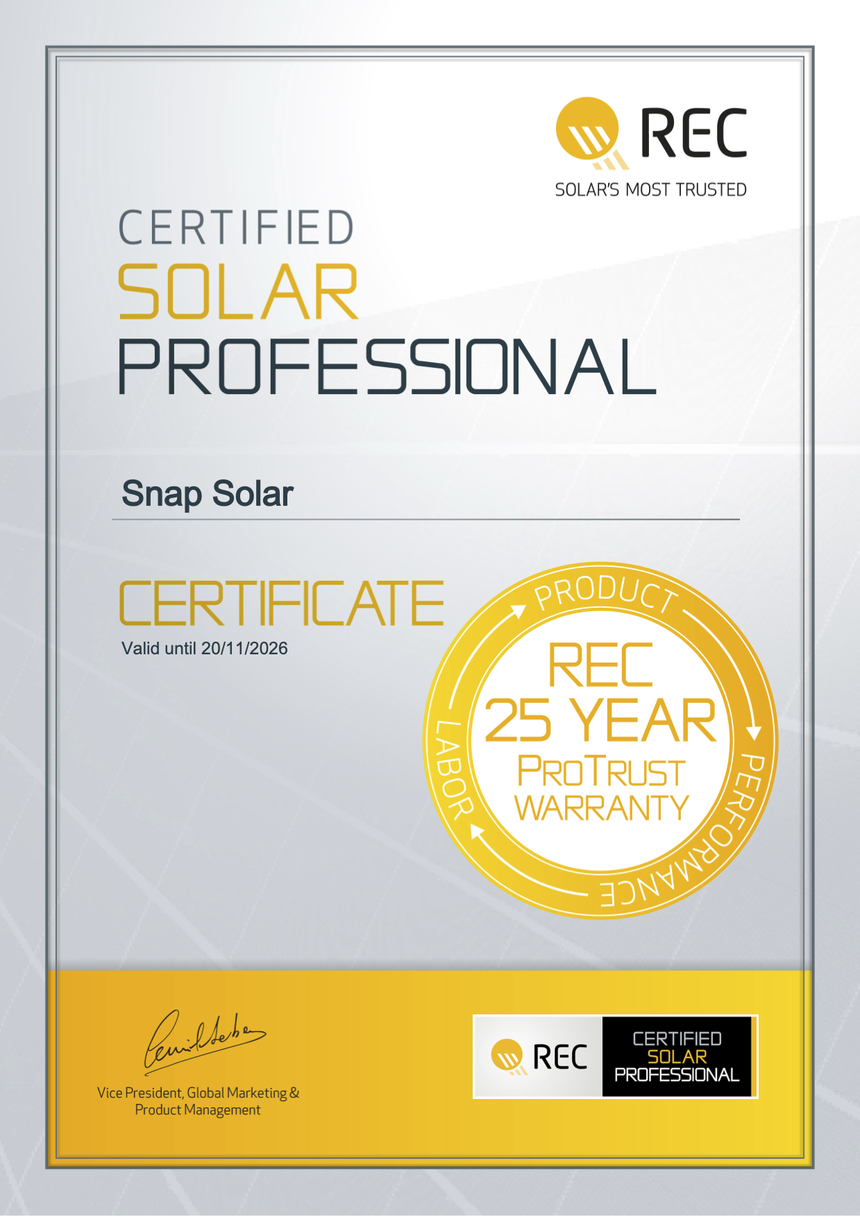 REC Certified Solar Professional Certificate