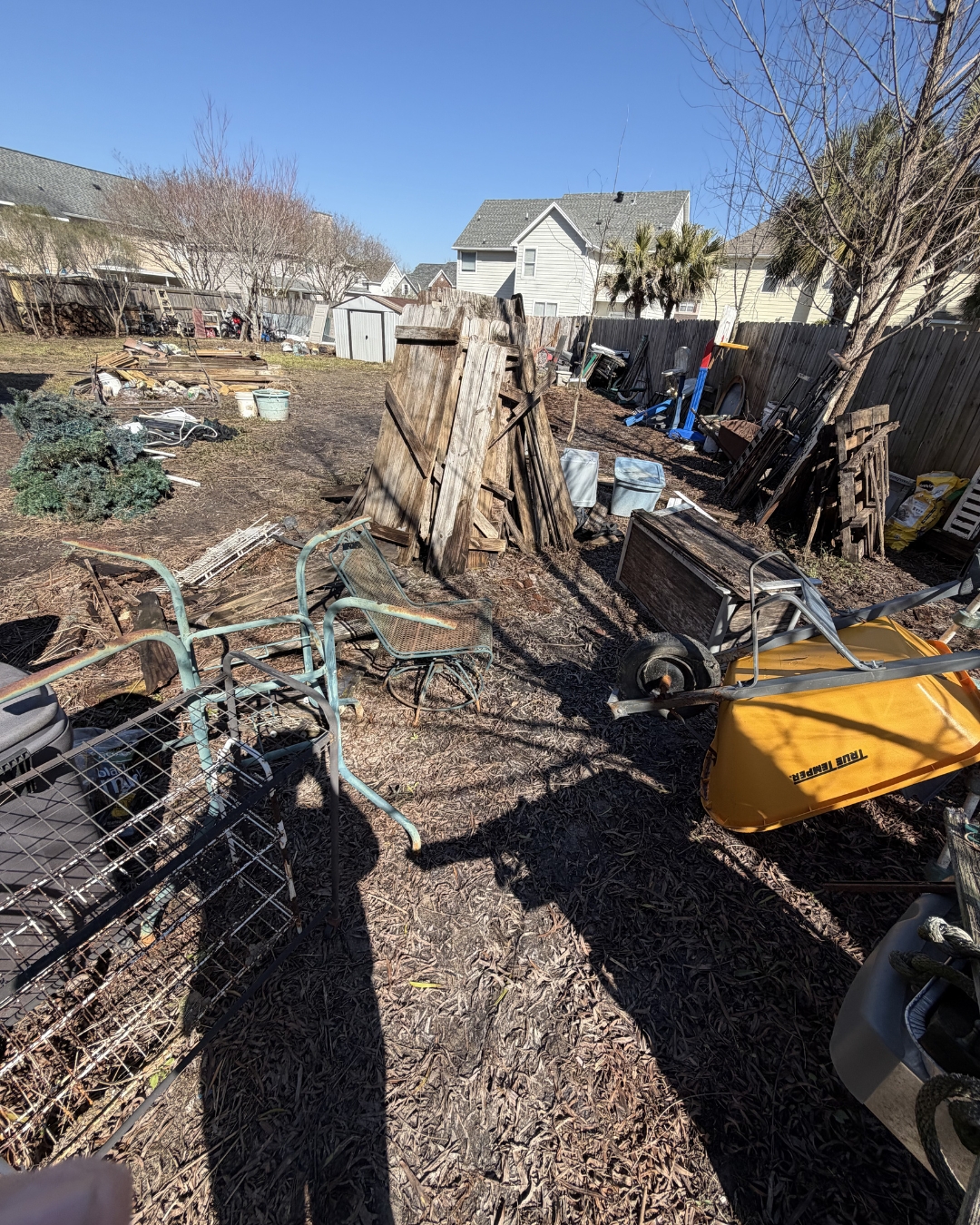 Messy yard before junk removal