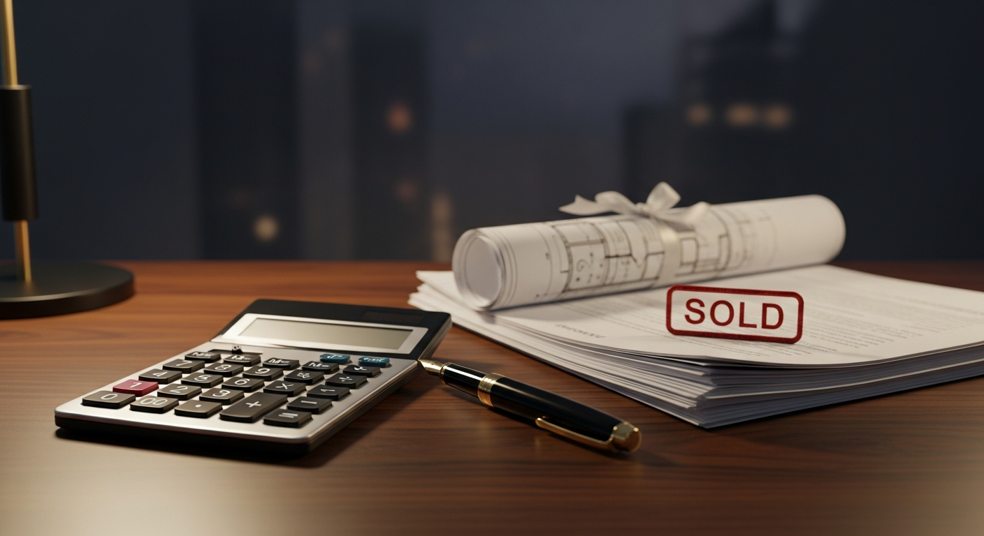 Closing documents and calculator on a desk
