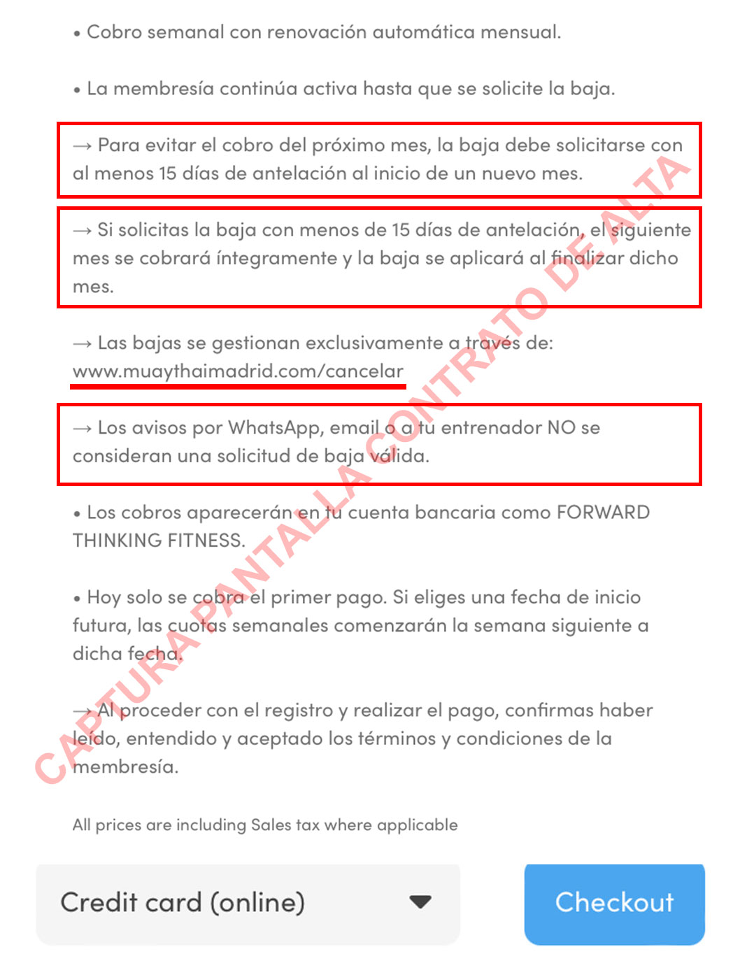 Condiciones de Alta