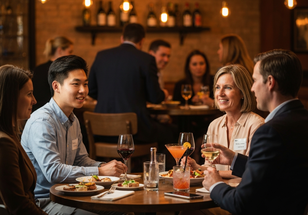 Warm bar and restaurant scene for networking