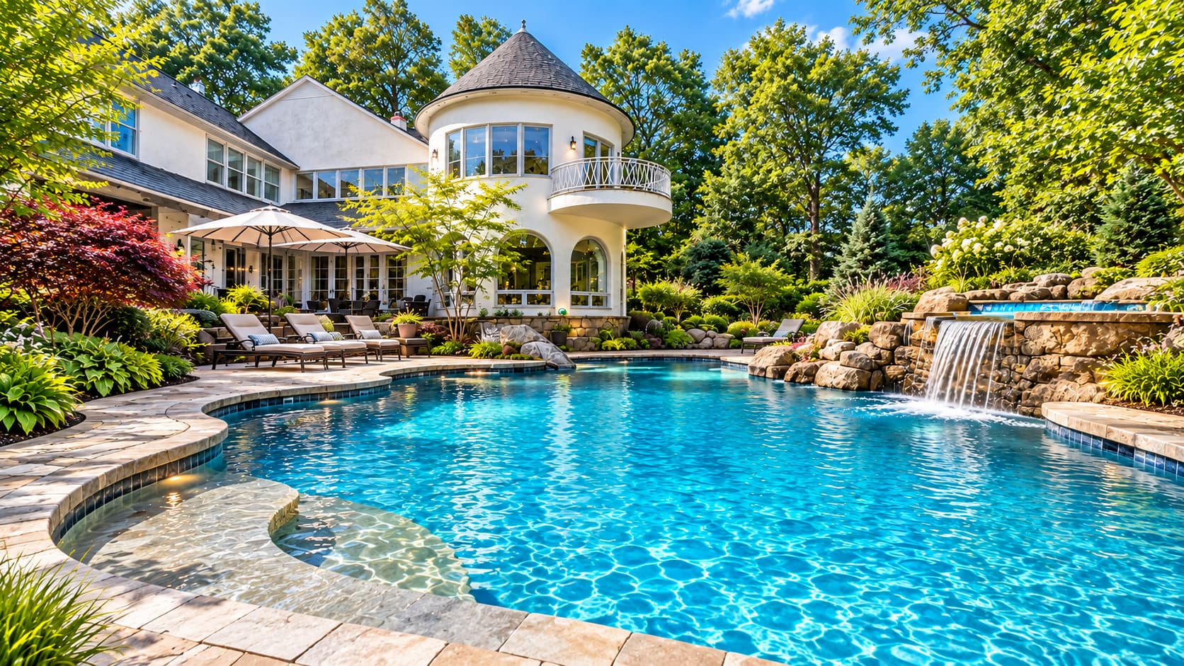 Blue Magic Pools - Custom Luxury Estate Swimming Pool with Waterfall and Sunken Lounge