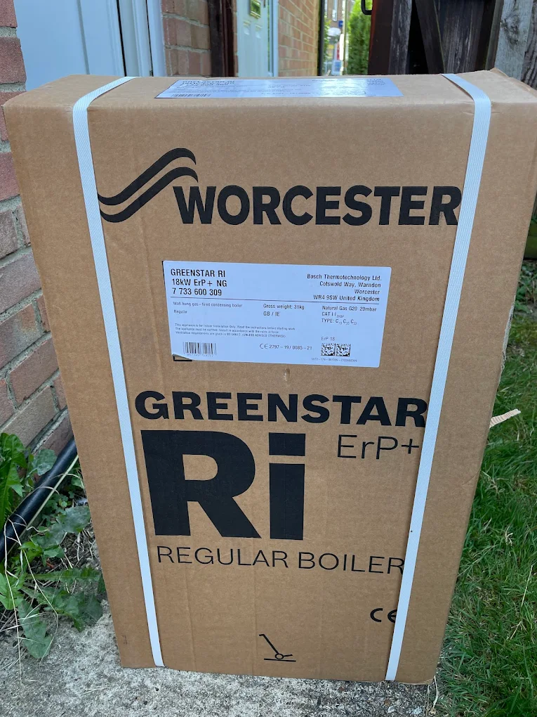Worcester Bosch boiler box ready for installation in Surrey