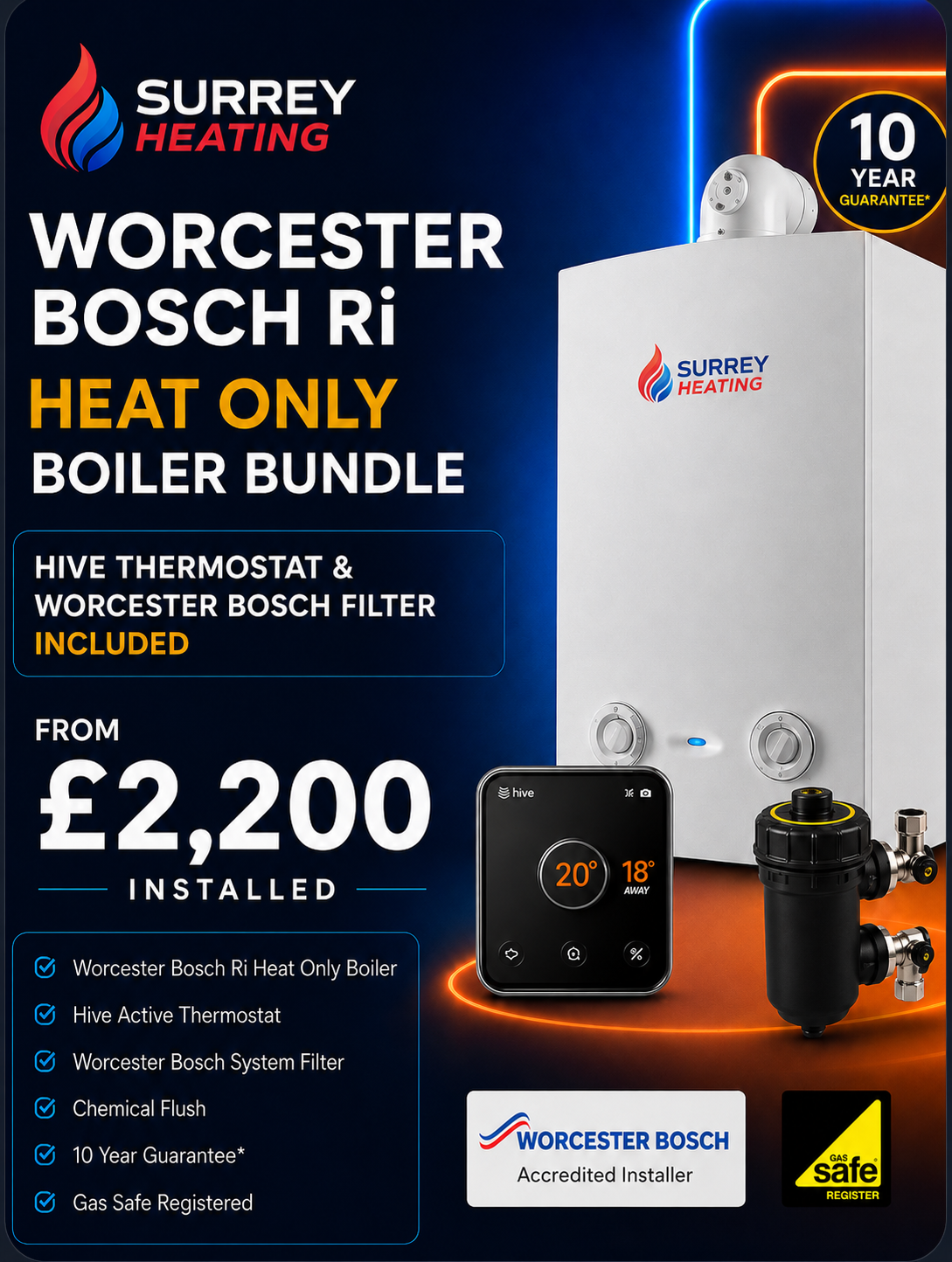 Worcester Bosch Ri Heat Only Boiler Bundle - £2,200 installed in Surrey