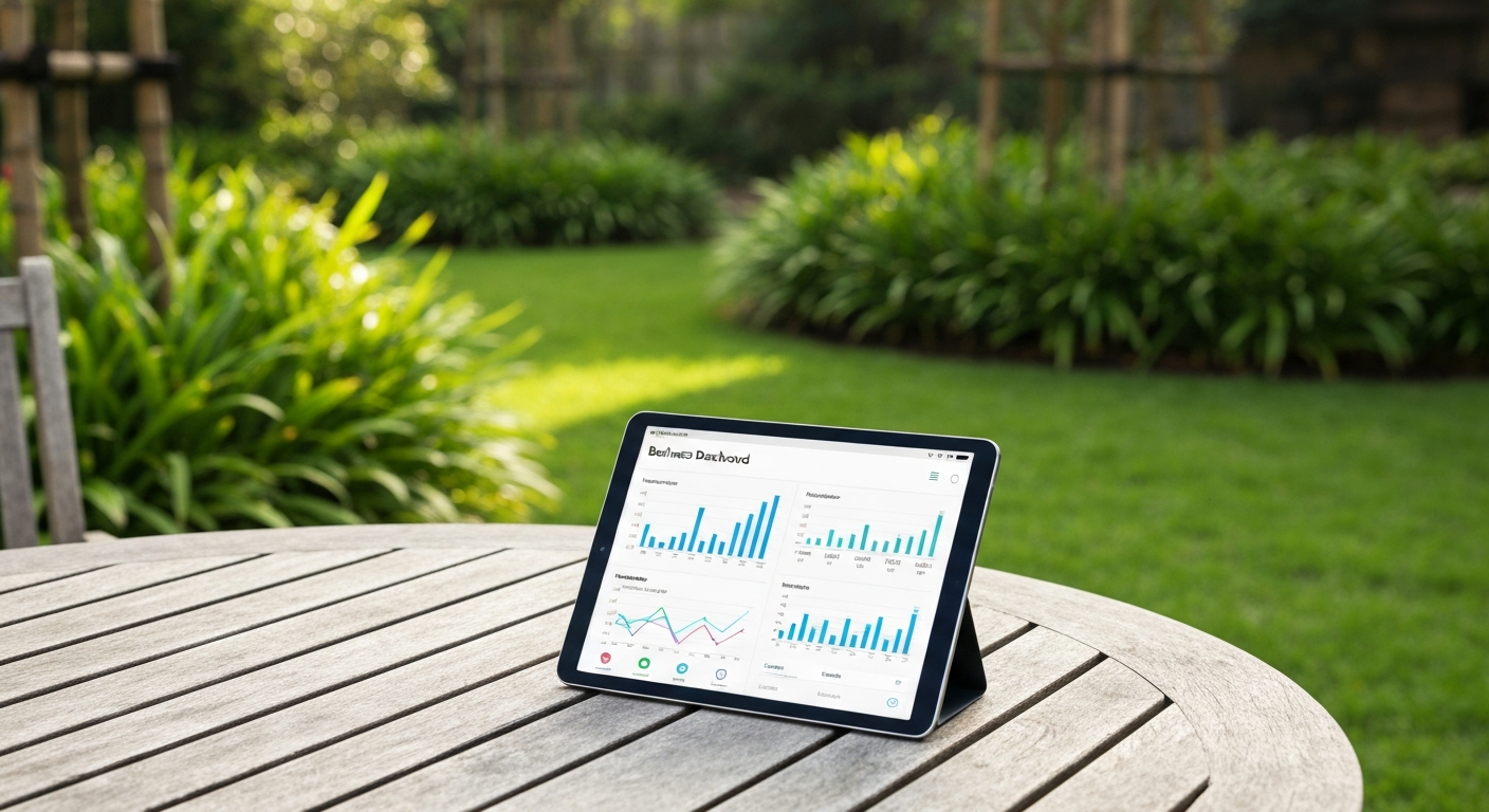 Modern tablet displaying a clean dashboard outdoors