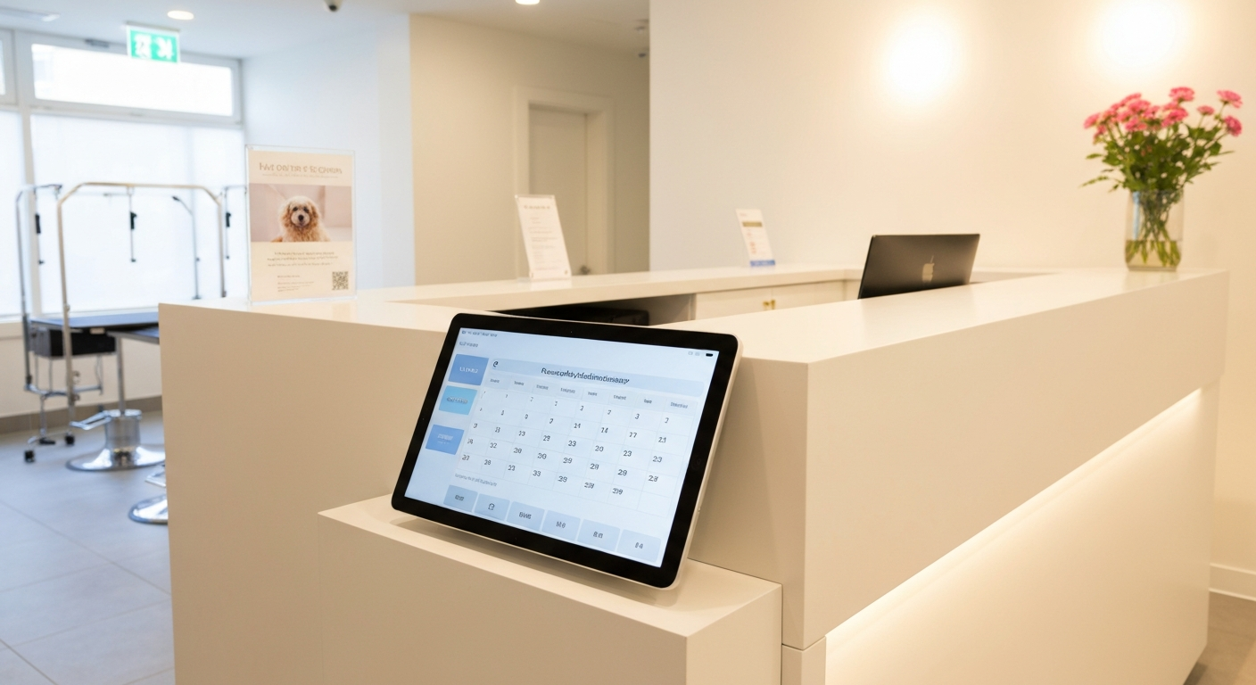 Modern reception desk with booking tablet