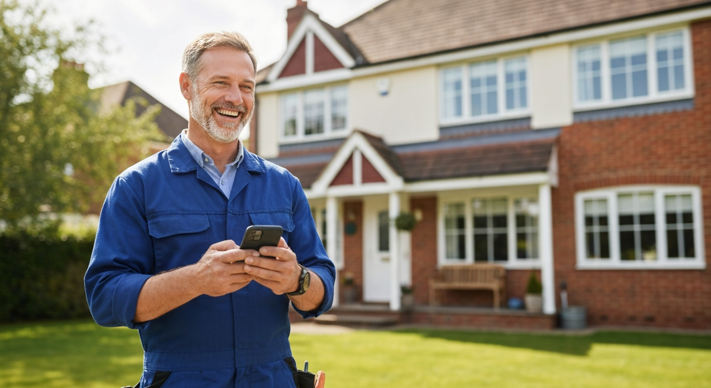 Happy tradesman with automated growth