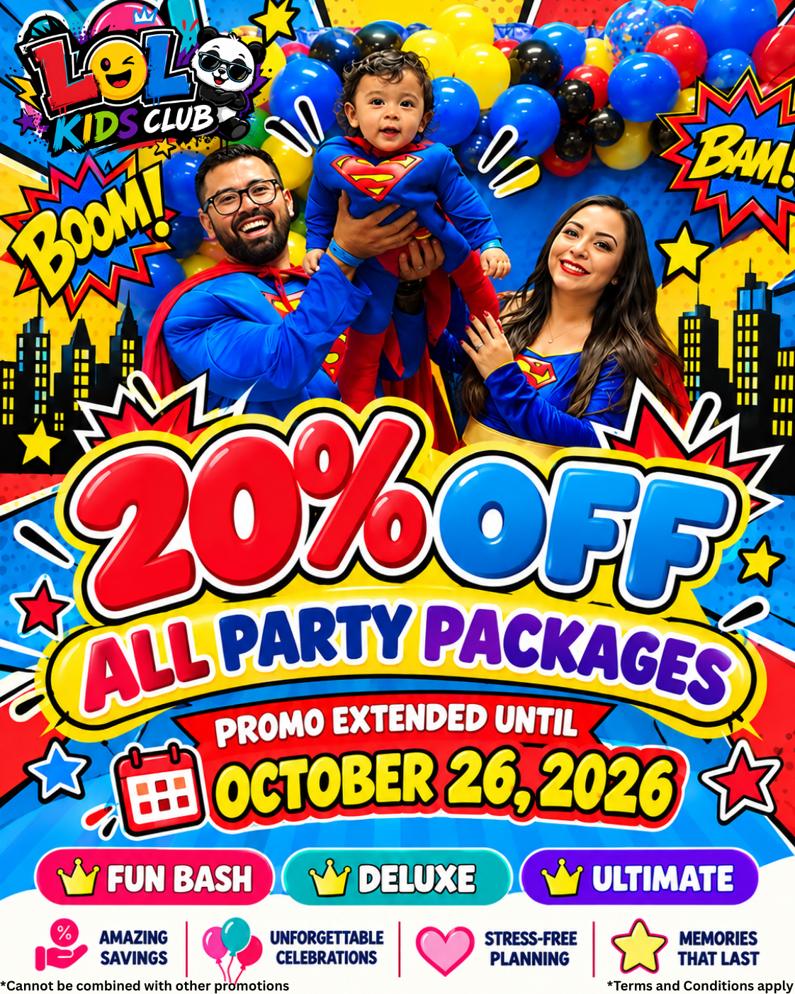 20% Off All Party Packages - Promo Extended Until October 26, 2026